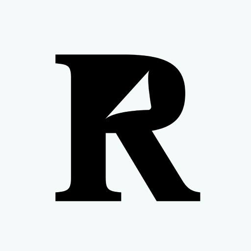 Bold, black, serif capital letter “R” centered on a light background.
