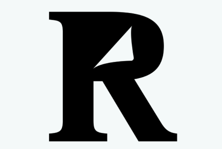 Bold, black, serif capital letter “R” centered on a light background.